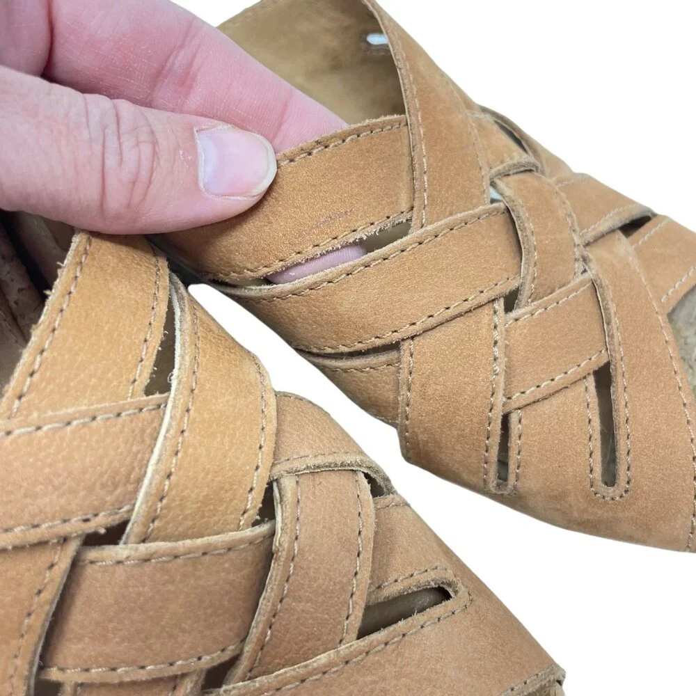 Nurture Anitaa Wedge Heel Size 8 Strappy Leather Sandal Espadrille Brown Tan